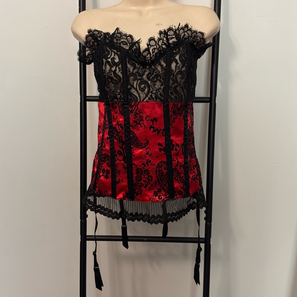 Intimate Attitudes Red Black Lace Shapewear Corset Suspended Women Size 44